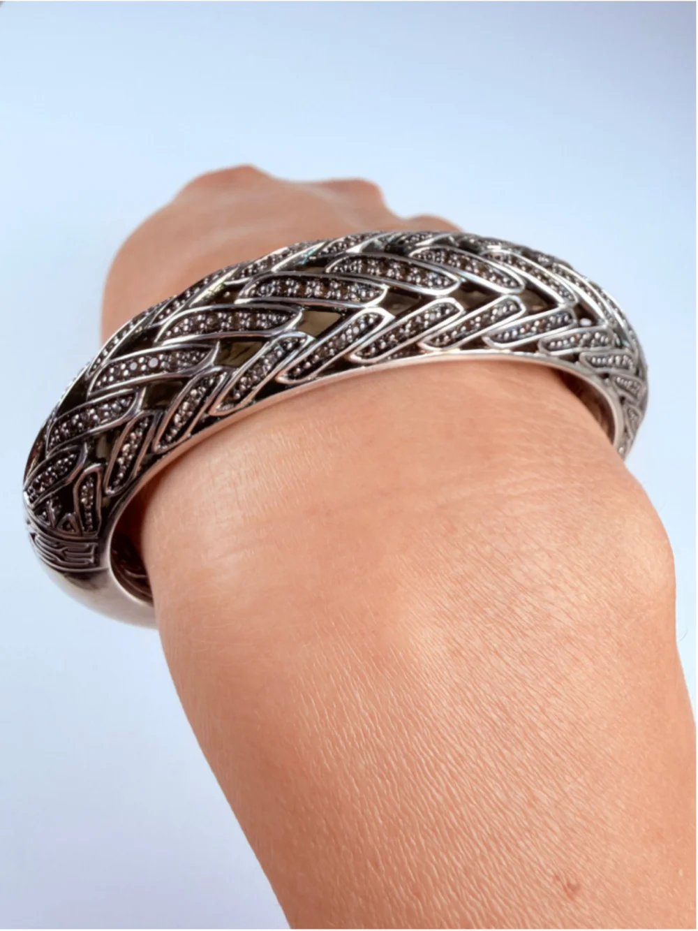 John Hardy Smokey Quartz 925 Sterling Silver Woven Open Dome Cuff Bracelet $1895